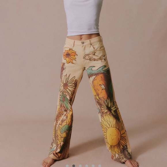 NWT Free People We The Free Baggy Printed Jeans BEACH - Picture 6 of 8